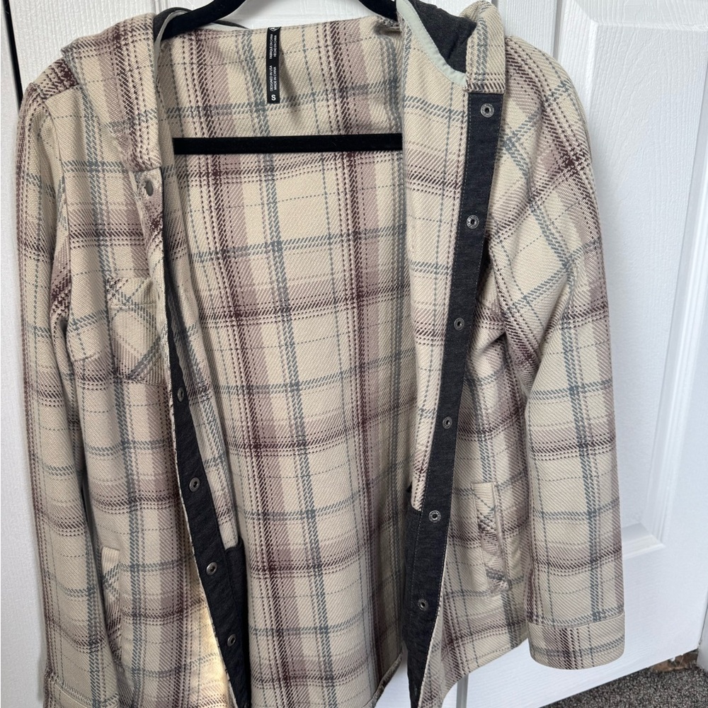 Kuhl Plaid Hooded Sweatshirt - Cream and Gray